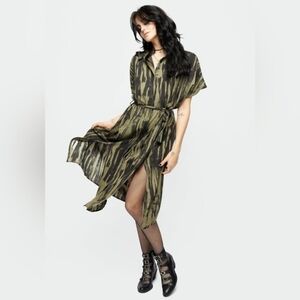 Disturbia Olive Green and Black Striped Shirt Dress